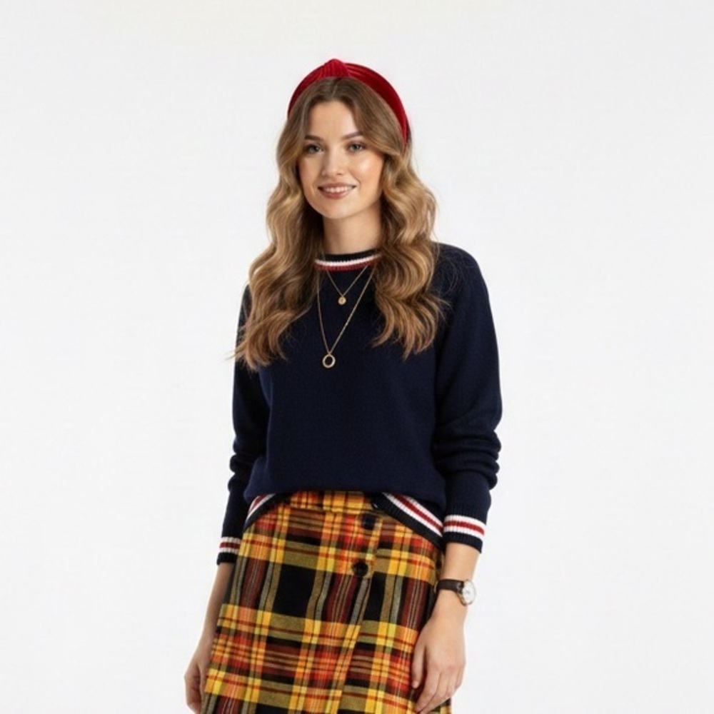 3/$30 Midrise Yellow & Navy Preppy Mini Skirt Size Small